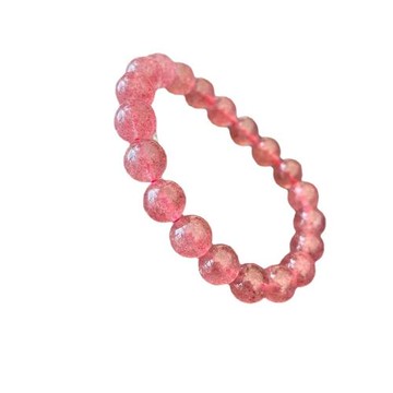 天然巴西草莓晶手鏈粉晶水晶手鏈少女款可愛水蜜桃粉飾品手串時尚