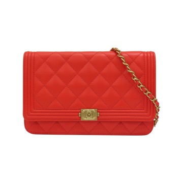 CHANEL 香奈兒 橘色 羊皮 BOY WOC 肩背包 【二手名牌BRAND OFF】