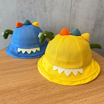 小恐龍兒童漁夫帽夏季網眼寶寶遮陽防曬帽男女童春薄百搭太陽帽萌