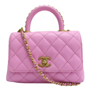 CHANEL 香奈兒 粉色 菱格紋 皮革 鍊帶 Coco Chain Handle 兩用包 【二手名牌BRAND OFF】