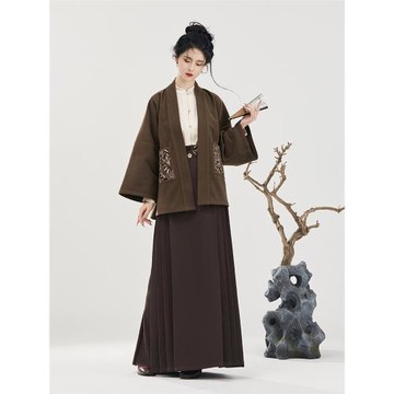 織造司原創明制漢服[歸秋]漢元素褙子立領對襟改良刺繡馬面裙秋冬