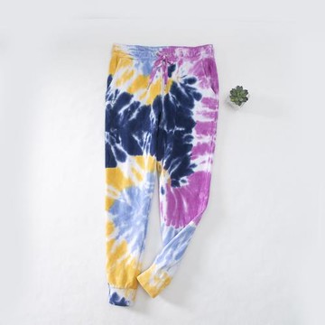 H59-2春秋新品女針織棉暈染印花運動長褲寬松跑步衛褲抓絨休閑褲