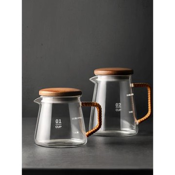 戲陶手沖玻璃分享壺帶蓋耐熱咖啡濾杯滴漏壺帶刻度沖泡壺咖啡器具