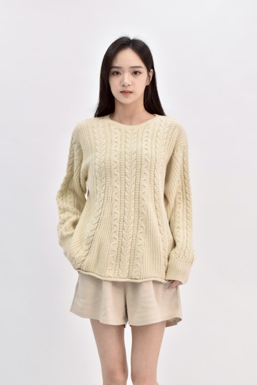 (L) samansa mos2質感羊毛羅紋米黃色毛衣