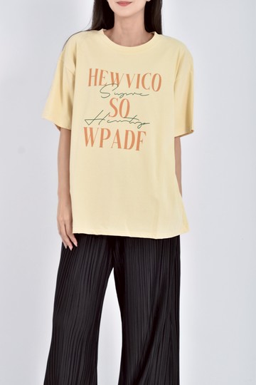 (XL) simple字母黃色短袖上衣