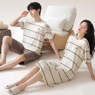 【藍尼居家】★絲光人棉情侶睡衣(女睡衣/家居服/連身裙)