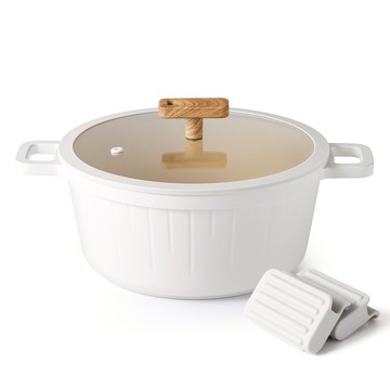 SENSARTE JP-SA-TG5126CW46 26cm 不沾雙耳桌上鍋 陶瓷不沾塗層 附鍋蓋 IH瓦斯爐適用 白色