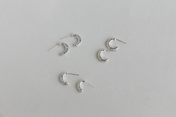 925銀實心C型純銀錘紋耳釘異形不規則素圈hoop耳環