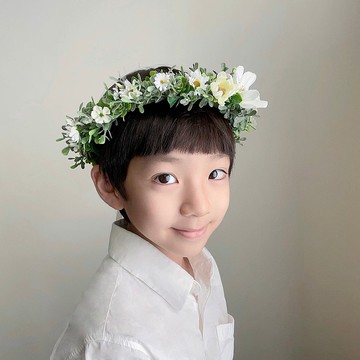 【人造花】葉草與白色雛菊兒童人造花花冠