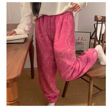 AKARA 發熱爆款 法蘭絨手感保暖蓄熱紅居家睡褲長褲 (中大尺碼 2XL 秋冬 發熱 長褲 刷毛褲)