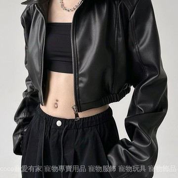 免運 台灣出貨 美式复古长袖翻领皮衣外套女2025春秋季甜酷妹机车夹克短款上衣限時下殺