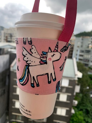 文青風環保手提杯袋 旋轉木馬 輕甜粉 手搖 咖啡 交換禮物 杯套