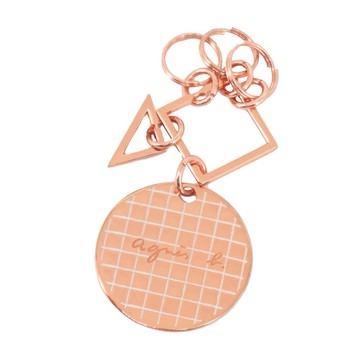 [平輸版]agnes b.幾何圓牌鑰匙圈-玫瑰金/真品平輸