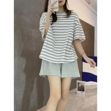 女純棉條紋夏天休閑家居服睡衣
