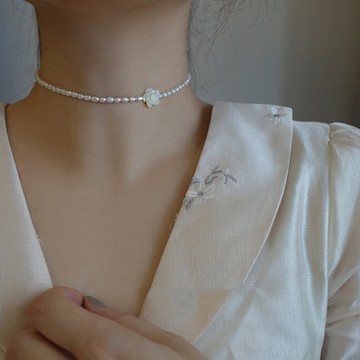 [米蘭精品] 珍珠項鍊貝殼吊墜-白玫瑰米粒珍珠串珠母親節情人節生日禮物女飾品74ao49