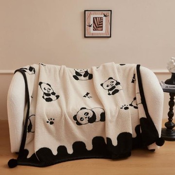 秋冬陽離子毯子卡通熊貓牛奶絨毛毯辦公室午休毯空調毯多功能毛毯