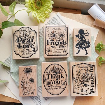 繁花祝福書籤-楓木印章組