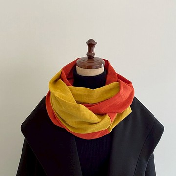 日本製造 純棉100% 天然材質雙色領巾 黃×橘