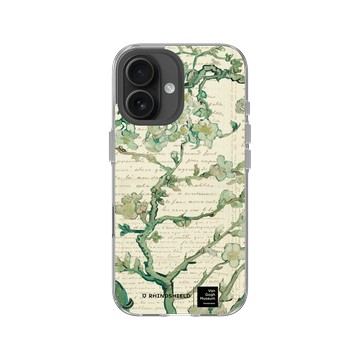 iPhone 16 Clear Case（相機按鈕） 透明 - Van Gogh Museum - 盛開的杏花與手寫稿背景