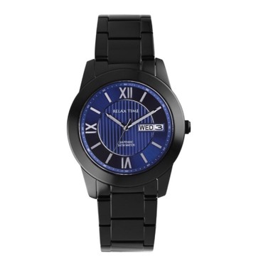 Relax Time 紳士系列 時尚羅馬字 星期 日期 顯示 中性錶款-藍-男錶(RT-102-5)44.6mm