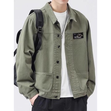 香港純棉牛仔外套男士春秋季新款大碼寬松工裝夾克中年休閑上衣服