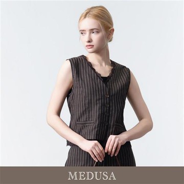 現貨【MEDUSA 曼度莎】棕色亞麻蕾絲復古感背心外套（M-XL）｜女西裝背心外套 復古外搭 涼感亞麻
