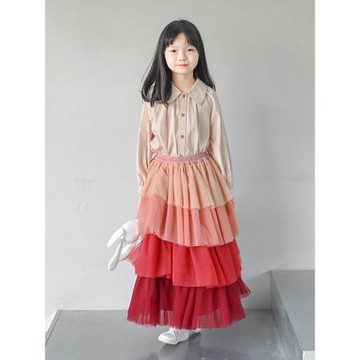 蔡爸爸童裝文藝春季女童蛋糕裙公主紗裙彩虹半身裙春秋1258+1235