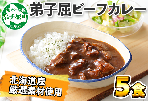 470. ビーフカレー 5個 セット 中辛 牛肉 業務用 レトルトカレー 野菜 備蓄 まとめ買い 北海道 弟子屈町