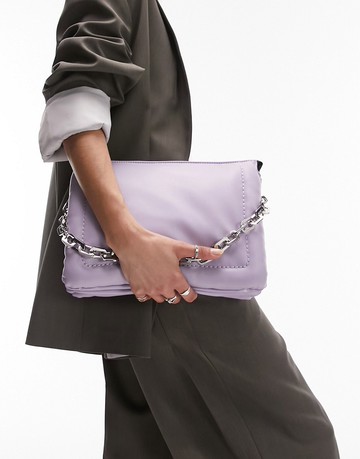 Topshop Charley oversized chain clutch bag in lilac-Purple