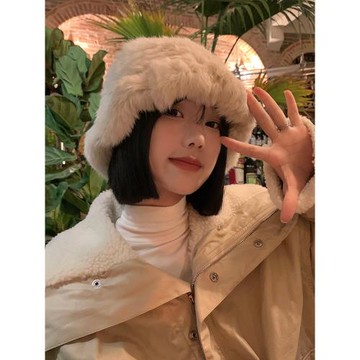 毛絨帽女兔毛漁夫帽2025冬季新款毛毛帽子保暖大頭圍顯臉小毛茸茸
