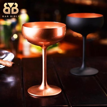 德國進口Stloe磨砂黑色水晶玻璃鍍銅杯寬口杯雞尾酒杯擴口香檳杯