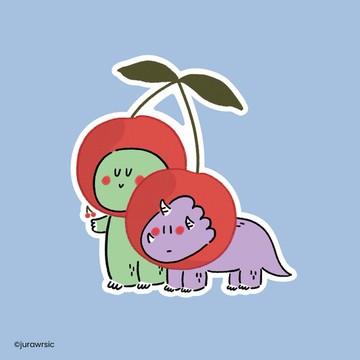 Jurawrsic 防水 PVC  يفcut 貼紙，恐龍造型，櫻桃頭。