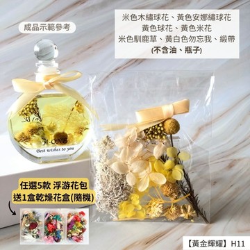 【A-ONE】浮游花DIY花卉包 天然乾燥花 尤加利葉 綠色羊齒 花材 花卉包 永生花 浮油花 乾花 H11黃金輝耀_廠商直送