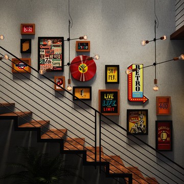 工業風相框4372_復古相框樓梯照片牆酒吧工業風組合相框裝飾畫真鐘錶 工業用相框  相框組工業風壁貼