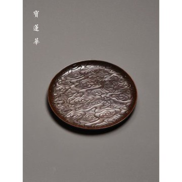 銅雕如意祥云壺承銅盤 全銅茶盤 銅干泡盤養壺托茶點盤茶托盤茶海