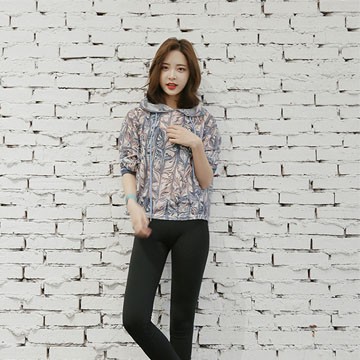 狐狸姬，花灰網狀運動外罩速乾連帽運動衣(單外罩)