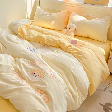 卡通刺繡被套床單四件套水洗棉床上三件套非全棉學生宿舍被罩被單