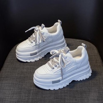 厚底老爹鞋2025春季新款8cm休閑內增高小白鞋女鞋真皮炸街松糕鞋