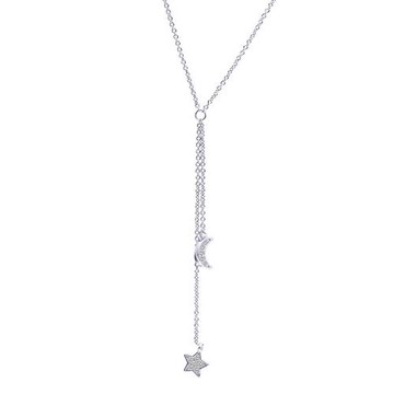 【IN7流行飾品】星星月亮鋯石項鍊 925純銀項鍊 女