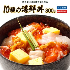 海鮮丼の具 800g 10種（まぐろ・ウニ・いくら・白身・タコ・とびっこ・たまご・カニ・サーモン・ホタテ） 急速冷凍 抜群に鮮度保持されて