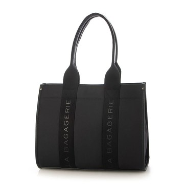 LA BAGAGERIE 雙帶LOGO手提托特包（中/黑）_廠商直送