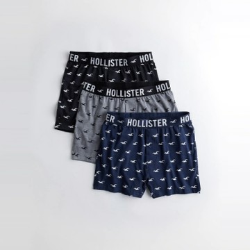 Hollister 海鷗 經典刺繡平口四角內褲三件組(男)-多色