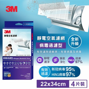 3M 9809-CTC 靜電空氣濾網4片裝-病毒過濾型★3M 迎新送舊 ★299起免運