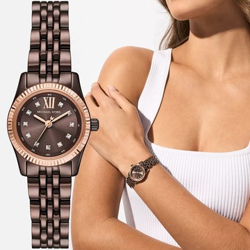 Michael Kors MK Lexington 時尚晶鑽巧克力金女錶-26mm MK4844