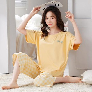 【藍尼居家】★薄款帶胸墊七分褲家居套裝(女睡衣/家居服/兩件式套裝)