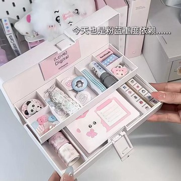 ins風桌面收納✨桌面雙層收納盒咕卡收納盒書桌好物雙層摺疊筆盒小鼻嘎吧唧手賬盒