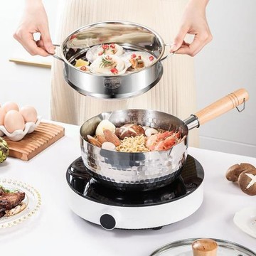 食品級不銹鋼輔食鍋無涂層日式木柄湯奶鍋加厚雪平鍋家用不粘鍋