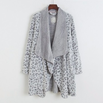 大翻領印花披肩秋冬新款絨絨開衫長袖寬松中長款女外套上衣