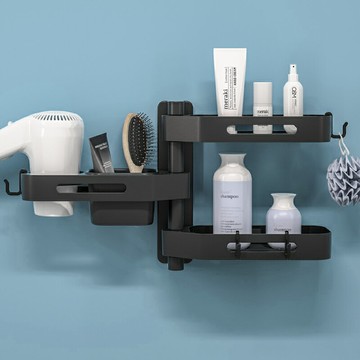 衛生間置物架廁所壁掛浴室旋轉置物架洗漱臺廚房免打孔吸壁式收納