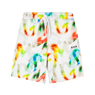 MSGM Kids 水彩 logo 印花抽繩短褲